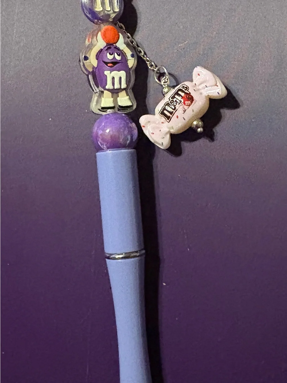 Hand Crafted Lavender Purple Charm Pen with Candy Dangle